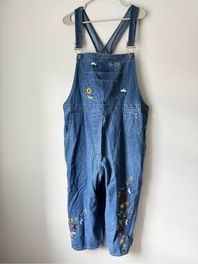 VTG Agapo Denim Floral Butterfly Embroidered Cotton Overalls Multi Color Size L